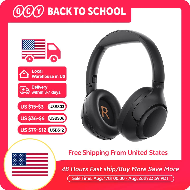 QCY H3 ANC Wireless Headphones Bluetooth 5.4 Hi-Res Audio Over Ear Headset 43dB Hybrid Active Noise Cancellation Earphones 60H