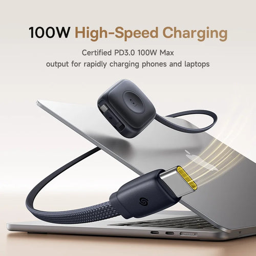 Baseus 100W Retractable PD QC Fast Charging Cable Built-in E-Watch Wireless Charging USB-C Type-C Data Cable For iPhone MacBook