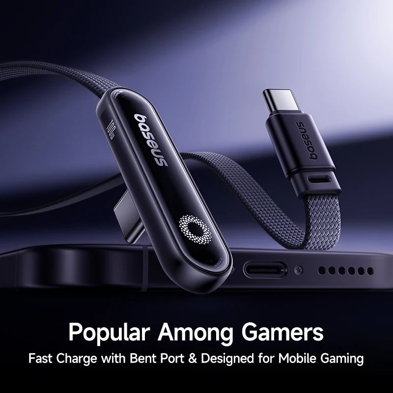 Baseus MVP3 Elbowed USB C Cable 100W For iPhone 17 16 15 Pro Max LED Type C Cable for Macbook Pro Fast Charge Wire for Xiaomi