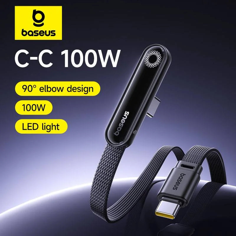 Baseus MVP3 Elbowed USB C Cable 100W For iPhone 17 16 15 Pro Max LED Type C Cable for Macbook Pro Fast Charge Wire for Xiaomi