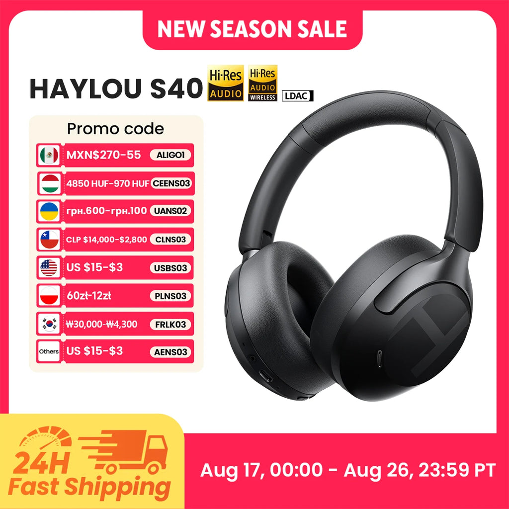 HAYLOU S40 ANC Wireless Headphone 50dB Noise Canceling Hi-Res 3D Spatial Audio Earphone with LDAC Bluetooth 6.0 Over Ear Headset